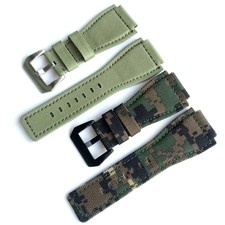 Camouflage Army Green Canvas Nylon Leather Watch Strap For Bell  Ross BR01 BR03