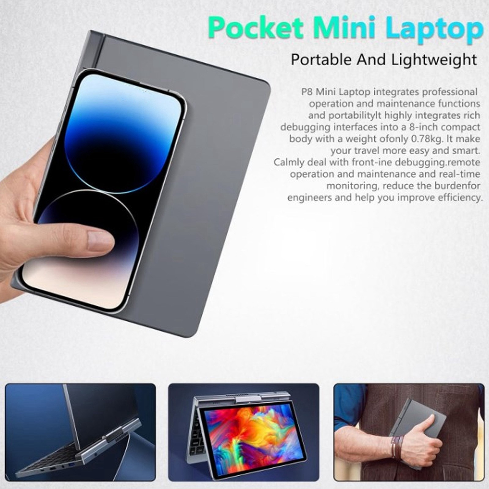 EU Plug 2 In 1 Laptop 8in HD Touchscreen Tablet Portable Small Pocket Comput SET