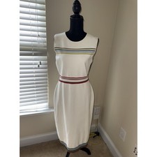 Diane von Furstenberg DVF Regenna Stretch Sheath Dress Ivory Striped Classy LG