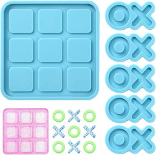 Tic Tac Toe Resin Mold with 5 Chess Pieces Molds,Decyool X O Board Game Silicone