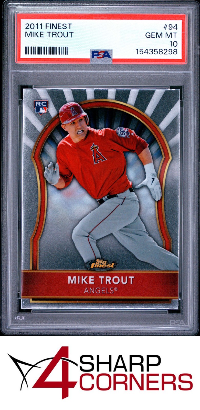 2011 FINEST #94 MIKE TROUT RC ANGELS PSA 10