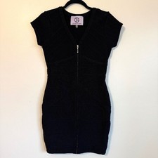 JS Collections Black Zip Front Bandage Mini Dress | Size 6