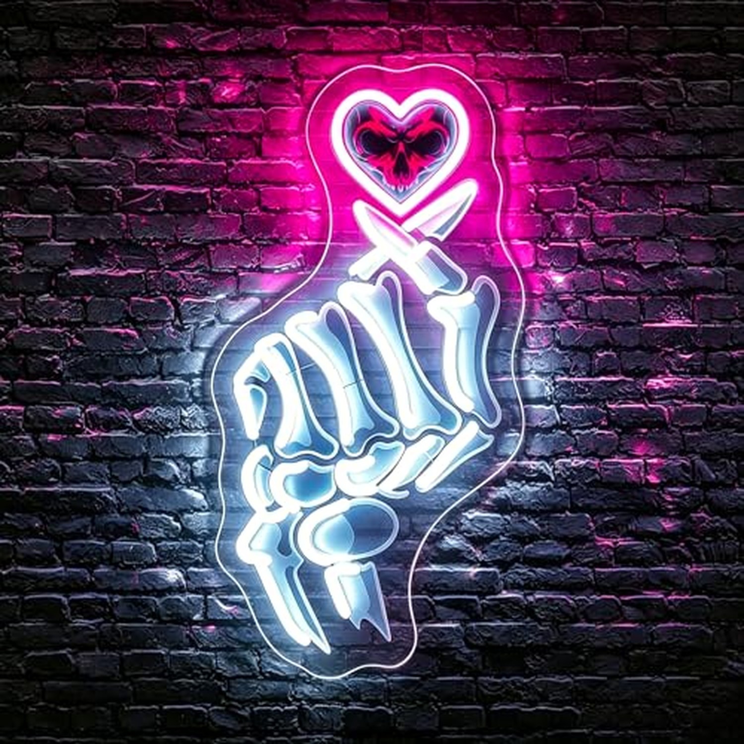 Skeleton Neon Sign for Wall Decor Led Neon Lights Signs Skeleton Finger Heart