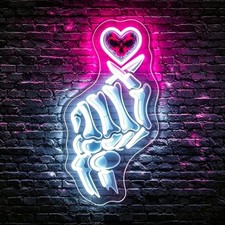 Skeleton Neon Sign for Wall Decor Led Neon Lights Signs Skeleton Finger Heart
