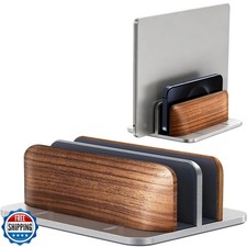 JCZT Vertical Laptop Stand, Walnut Dual Laptop Holder with Adjust