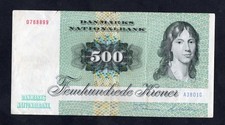 BILLET DE 500 KRONER DE LA BANQUE DU DANEMARK DE 1972 @ BANKNOTE DENMARK @ TOP