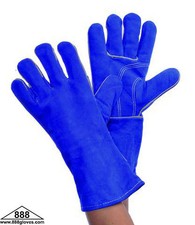 Blue Welding Gloves Cow Split Leather Reinforced Thumb  Palm 31-4014 1 Dz Pairs
