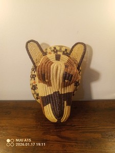 Woven Panama Animal Tribal Handmade Vtg Mask Wall Hanging Basketry Art Shaman