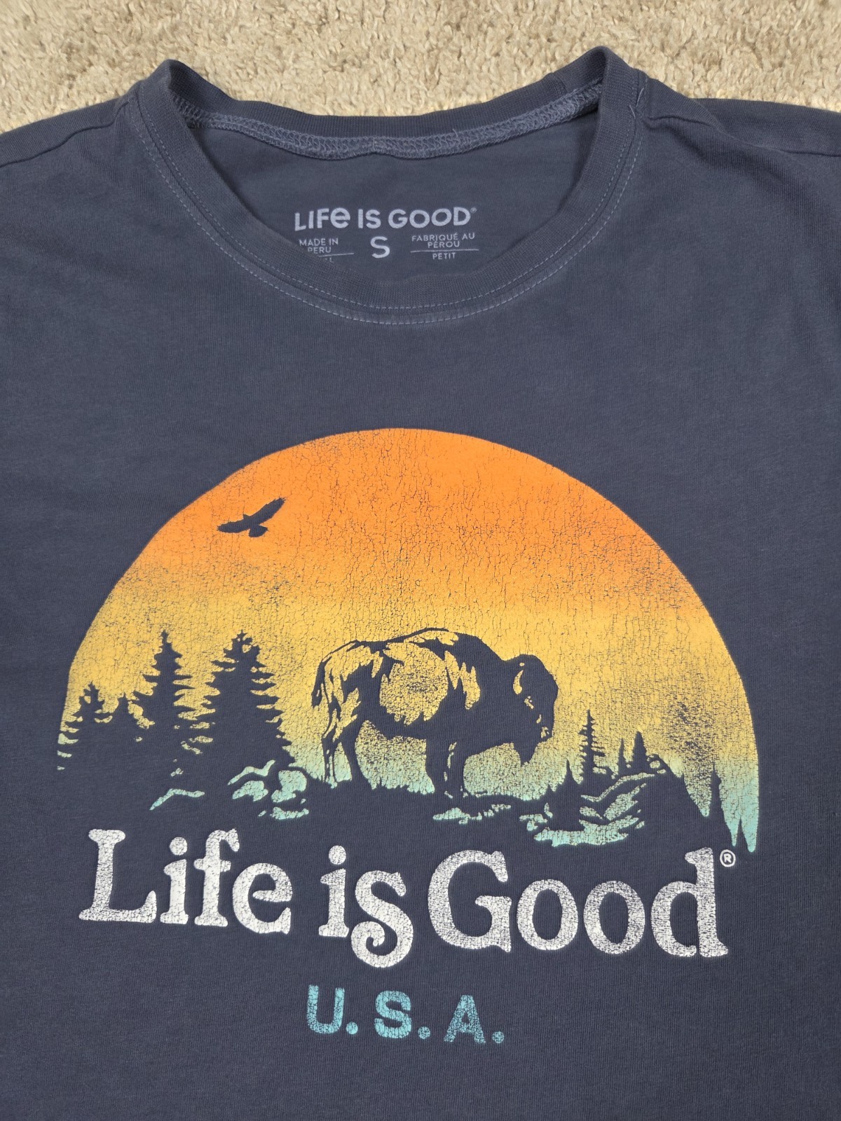 Life is Good Tshirt Buffalo Bison Wildlife Eagle Nature USA Mens Small