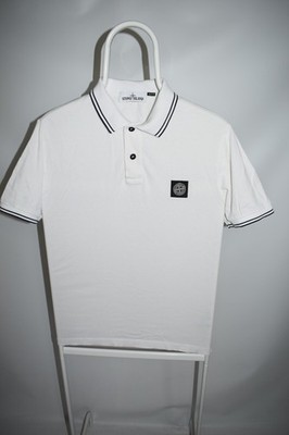 Stone Island Slim Fit White Polo Shirt Compass Patch Program Logo Mens M