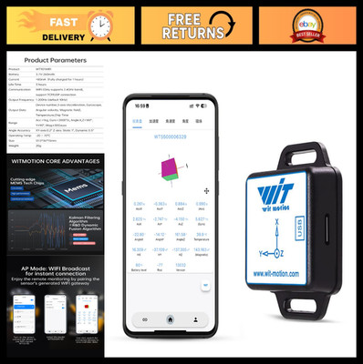 Wireless 9-Axis Tilt Sensor - 3-Axis Accelerometer, Gyroscope, Magnetometer, IMU