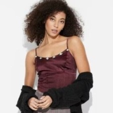 NEW Wild Fable Satin Rosette Corset Top Burgundy Smocked Medium