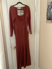NWT Azazie Zeta Long Sleeve Satin Dress Sz 4 Terracotta Thigh Slit Wedding Guest