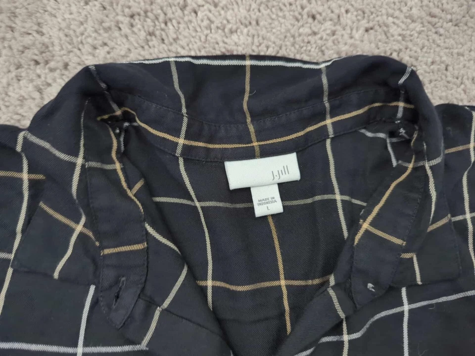 Blusa J Jill Mujer Grande Abotonada Manga Larga Cuadros Informal Foto 2 de 4