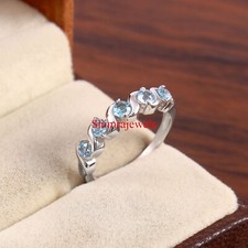 Natural Blue Topaz Gemstone With 18k White Gold Plated Silver Women's Ring 655