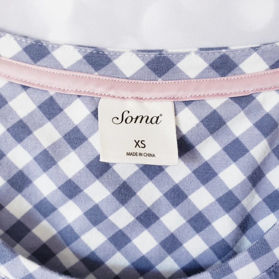 Vestido de Noche Soma Abrazable Estampado de Guinga Rosa y Gris Camisa para Dormir Talla XS Foto 3 de 4