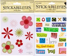 2 NEW Packs Stickabilities Flowers & Phrases Words Scrapbook Stickers! 4 Sheets