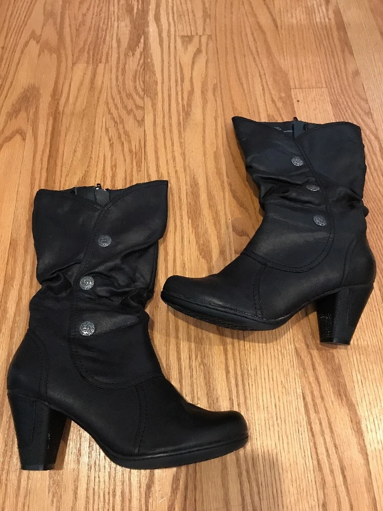 BARE TRAPS Black Silver Button Studded High Heels BOOTS Womens