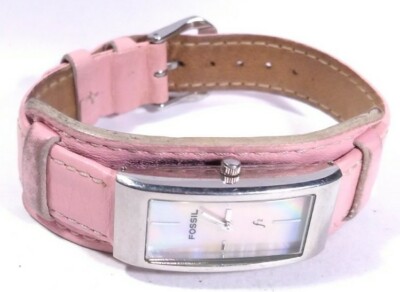 Women Fossil F2 Watch Es9859 Pink Leather Band Silver Steel  display picture 1