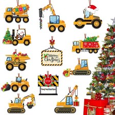 24Pcs Christmas Construction Ornaments Xmas Truck Ornaments with Rope Vehicle...
