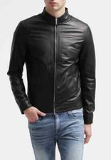 Men's Black Leather Biker Motorcycle Slim Fit Stylish Leather Coat Jacket