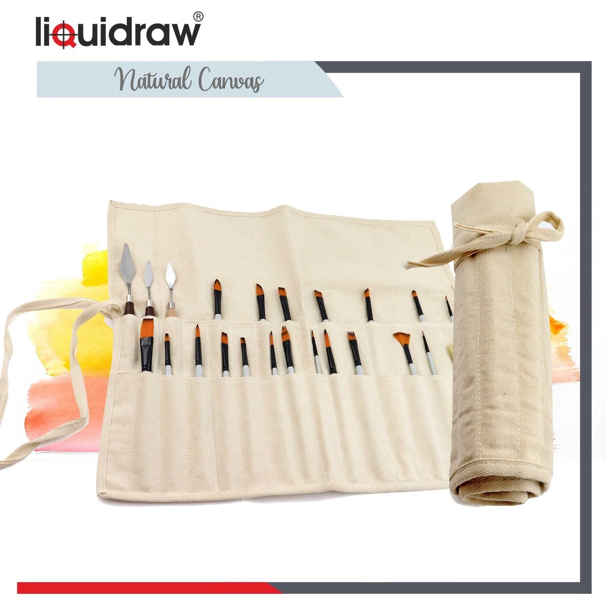 Liquidraw Paint Brush Holder Roll Up Canvas Bag Storage Case 30 Pocket Pouch