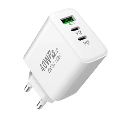 40W USB-C 3-fach Schnellladegerät 2x USB-C 1x USB Charger Mehrfach Stecker - Bild 1 von 4