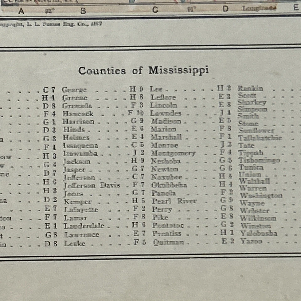"Antiguo mapa de Mississippi 1918 con ferrocarriles 15""x11""" Foto 4 de 4