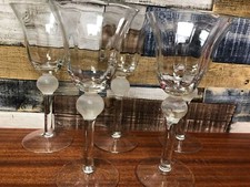 Stunning Set 5 Tall Large Wine Glasses With Unusual Ball Of Glass Under Vessel