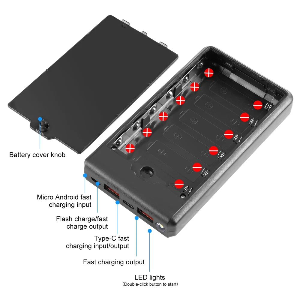 Power Bank Box Fast Charger Battery Case w/Display For HAWEEL 6 Cells 18650 Part Power Bank Box Fast Charger Battery Case w/Display For HAWEEL 6 Cells 18650 Part