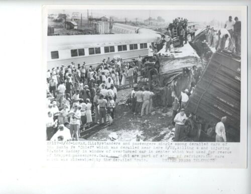 LOMAX ILLINOIS ORIGINAL PHOTO TRAIN WRECK VINTAGE 7 1/8 X 9 INCH RAILROAD 1954 - Foto 1 di 2