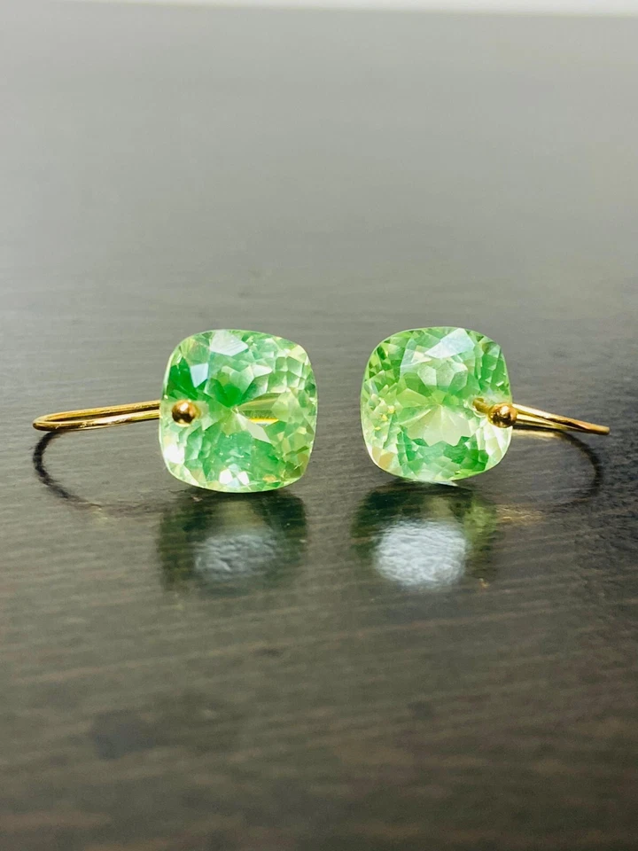 Peridot Gemstone Dangle Drop Earring Solid 10k Gold Jewelry For Someone - Image 4 of 4