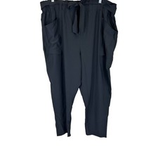 Susan Graver Weekend Regular Tech Woven Paper Bag Waist Ankle Pants 2X Plus Size