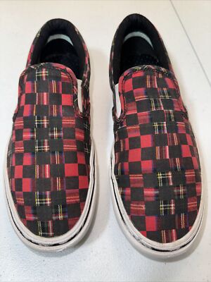 VANS Comfycush Slip On Canvas Plaid Check Red Unisex Checkerboard Size  Men