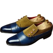 New Men's Two Tone Oxford Cap Toe Suede  Real Leather Buttoned Dress Shoes