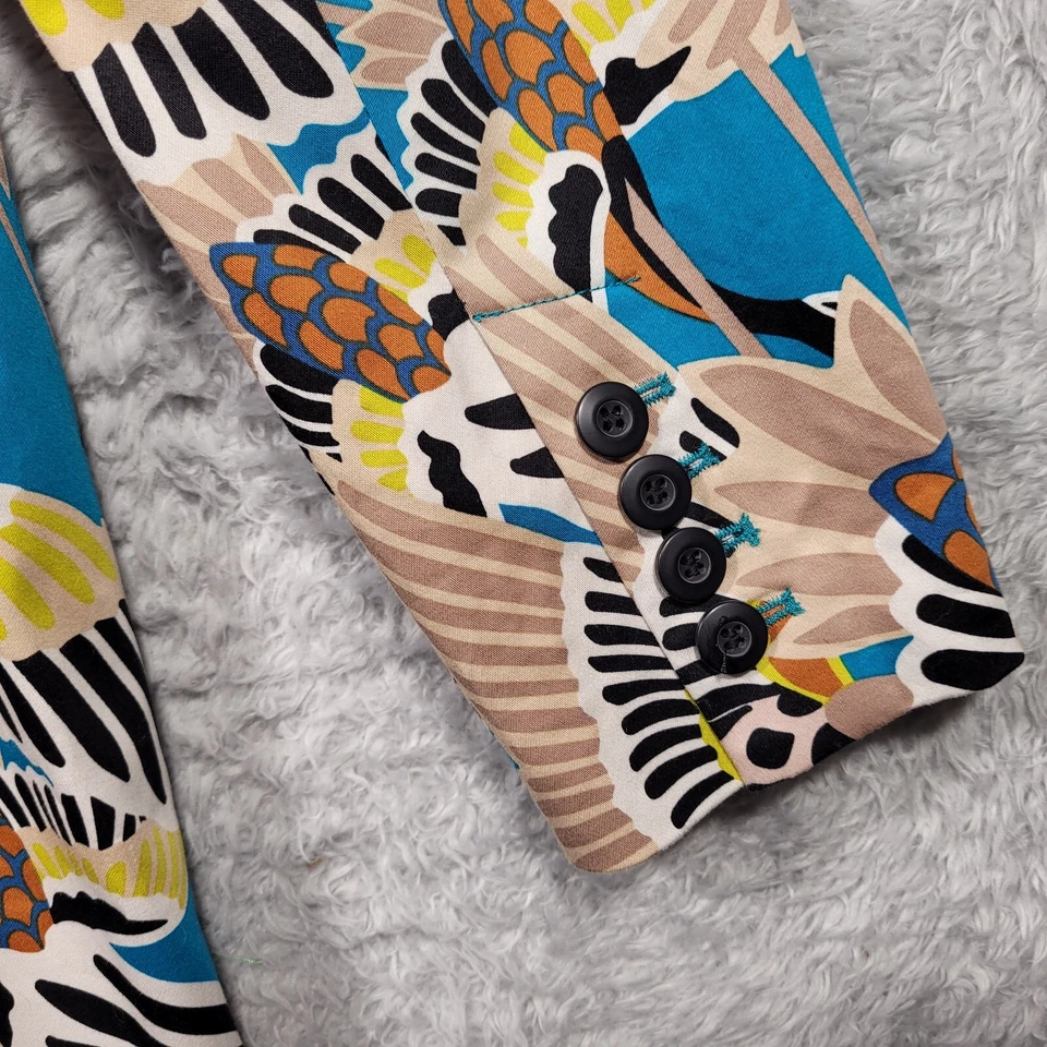 Terea By Andrea Pitter Blazer женщин маленький синий журавль печать новый с Ярлыками - Изображение 3 из 4