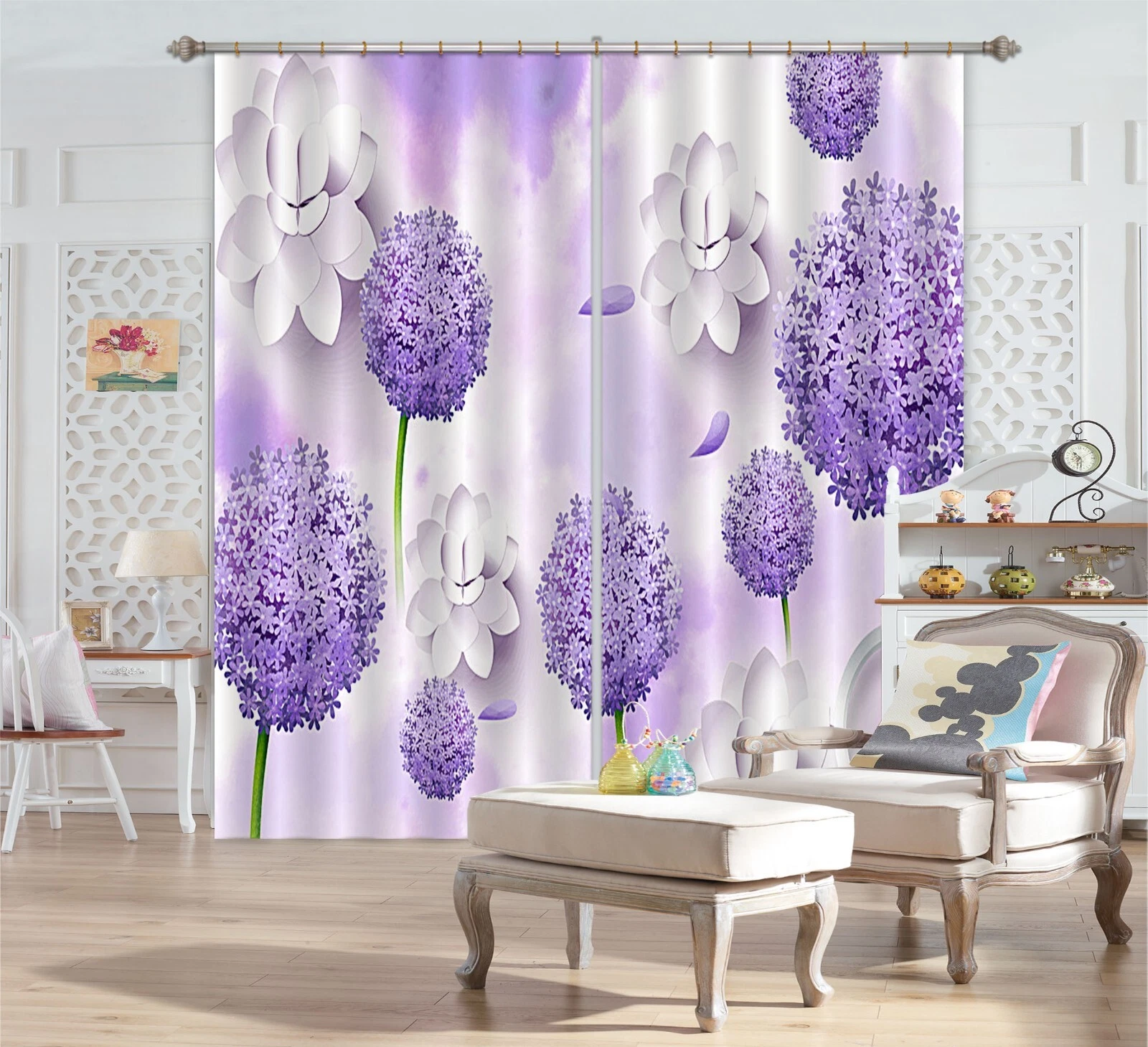 3D Purple Flower Petals ZHUB678 Photo Curtain Window Blockout Fabric Amy 2023