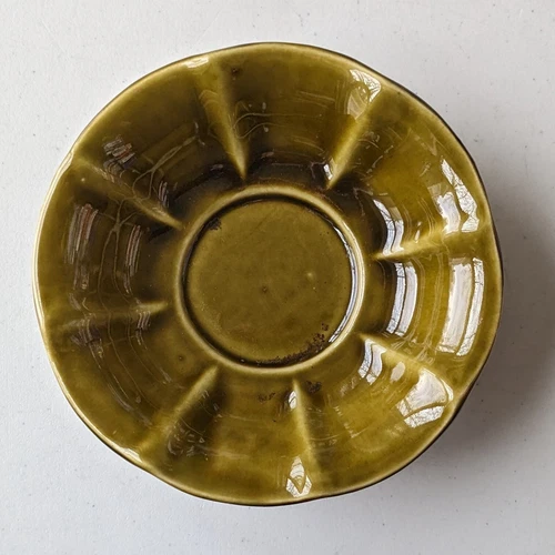 vtg McCoy Olive Green Glazed Scalloped Wash Basin Bowl Pottery Ceramic USA