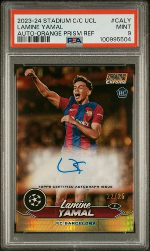 2023-24 Topps Stadium Club Chrome UEFA  Lamine Yamal /25 Auto Orange Prism PSA 9