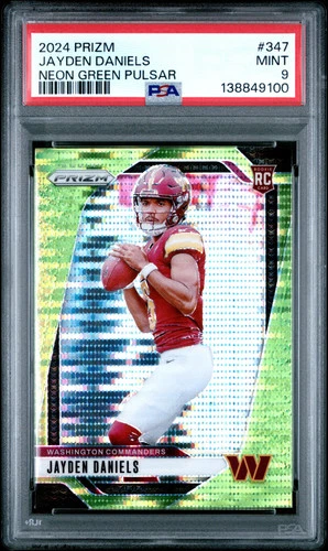 PSA 9 2024 Panini Prizm Jayden Daniels Neon Green Pulsar Rookie RC #347