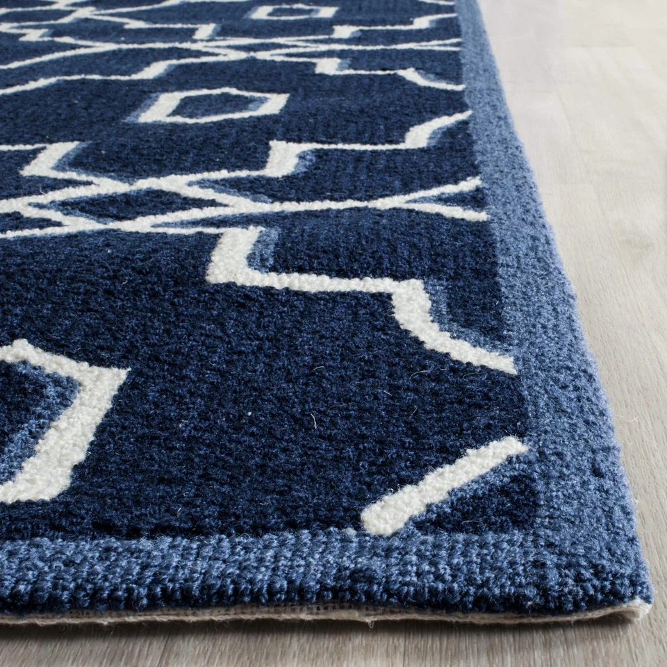 Four Seasons Collection 5' x 8' azul marinho/marfim FRS237H área geométrica gancho à mão... - Imagem 2 de 4