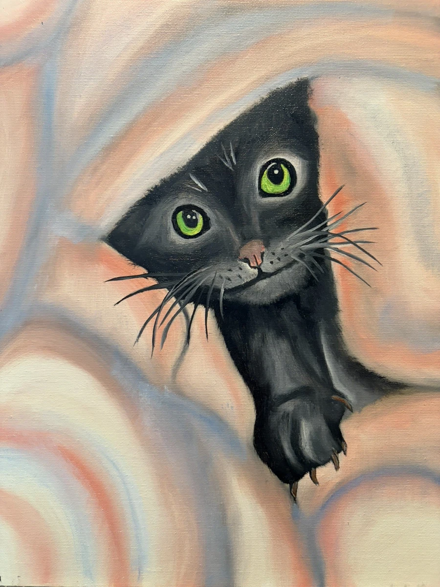 油彩画　猫 猫油画| eBay