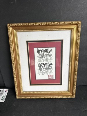 Framed  Breathe  Calligraphy Art Asian Zen Meditation Wall Decor #R77