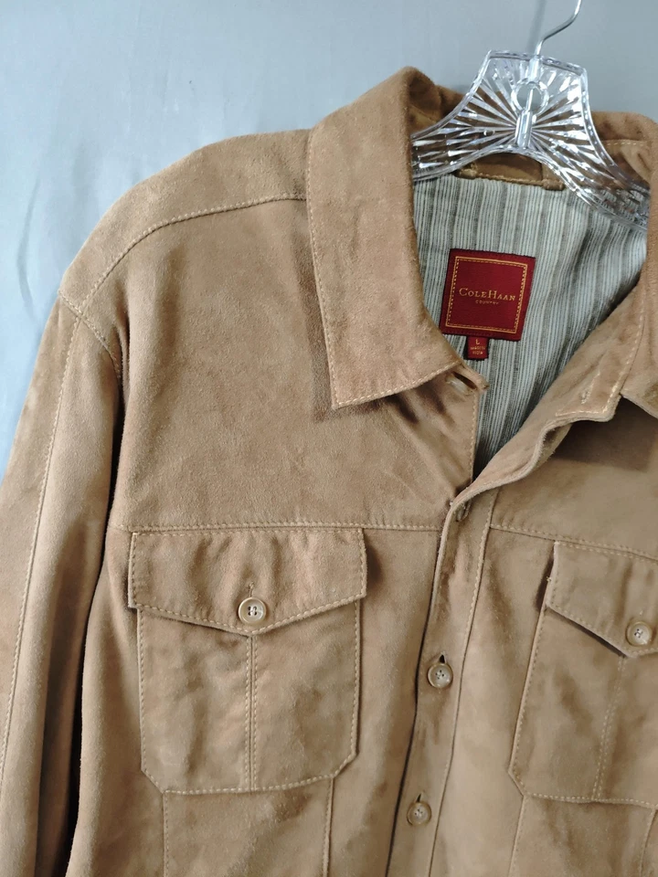 Cole Haan Jacket Mens Large Suede Button Up Western Shirt Pockets Casual - Image 3 of 4