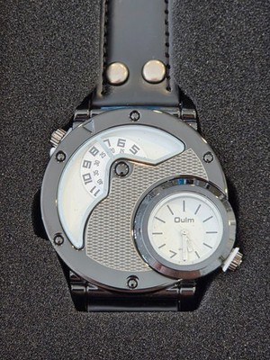 Oulm Mens Dual Time Watch Oversized Steampunk Industrial Black Unique Design New