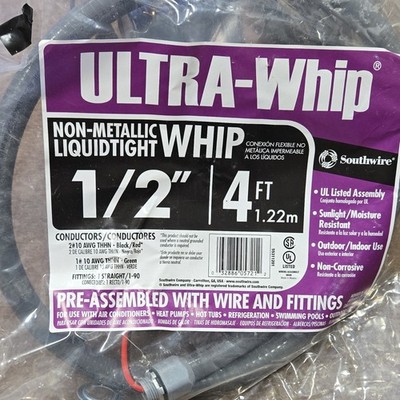 Southwire Ultra-Whip 1/2 in x 4 ft Liquid-Tight Conduit Whip, Gray 10 AWG 90°