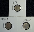 Roosevelt Dime lot  1952  P-D-S   90% Silver (Lot of 3)  (NR)