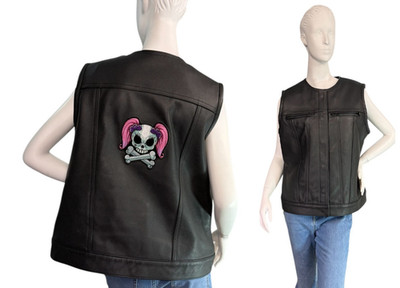 Espinoza's Black Leather Women's Custom Club Vest Zipper Chest Pockets $450  XL