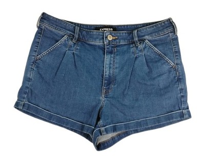 Express Original Jean Shorts Women 9 Blue Shortie High Rise Denim Pleated