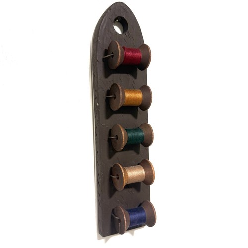 Vintage Wood Spool Thread Holder Wall Rack 5 Spools Sewing Room Decor 13 3/8"